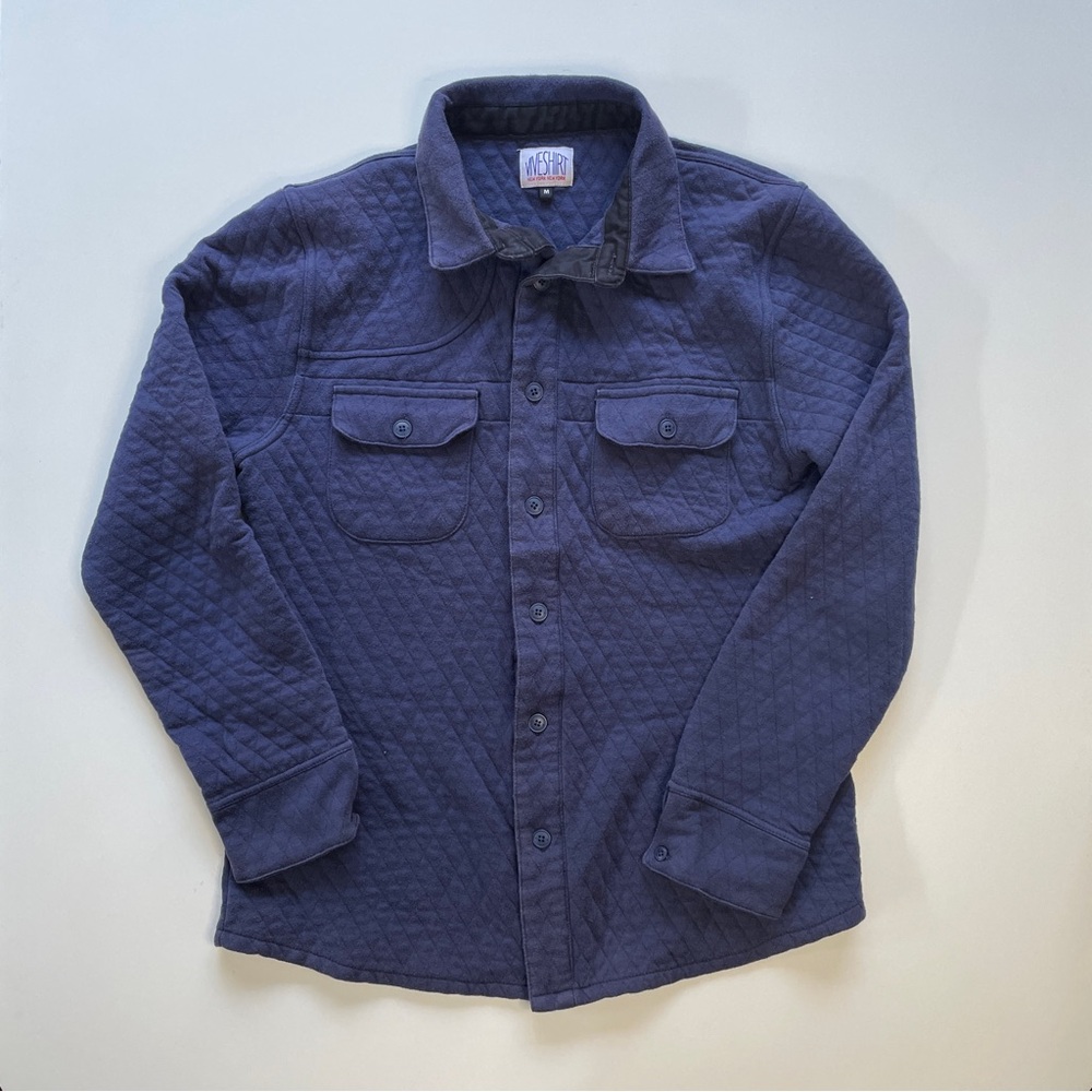 VIVESHIRT Quilted Button‎ Up Long Sleeve Shirt Mens Medium Blue Shacket Thick